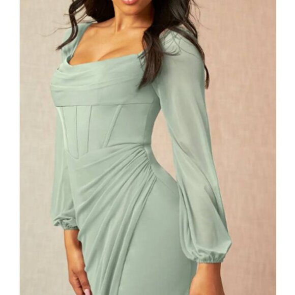 Azazie Dresses & Skirts - Women's Mesh Stretch Formal Maxi Dress Charissa Evening Light Green Size 10 $159